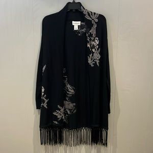 Peck & Peck dress jacket. Open front fringed hem. Size medium.